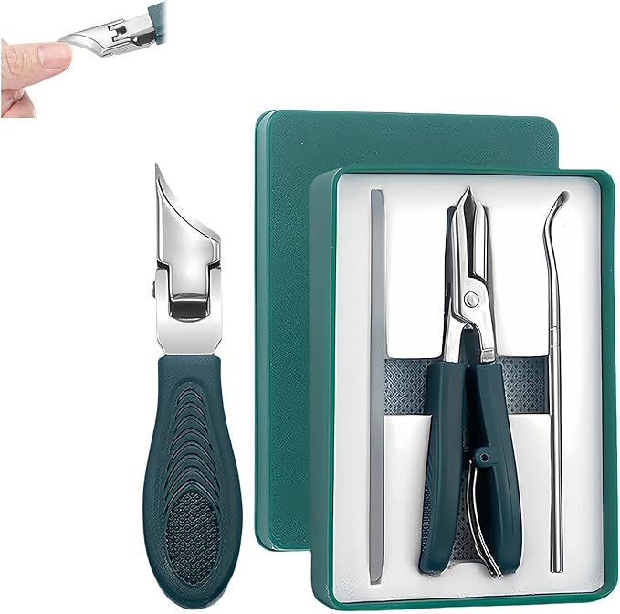 Eagle Beak Beveled Nail Clippers, Wide Jaw Opening Anti-Splash Slanted Nail Clippers Set, Super Sharp Oblique Large for Thick Nails, Seniors & Ingrown Care (Green)