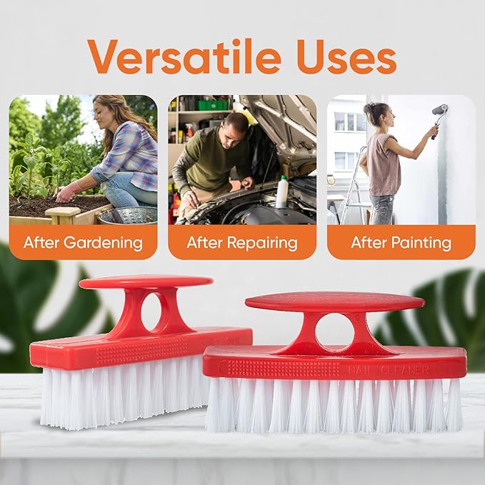 Superio Nail Brush for Cleaning Fingernails, Nail Scrubber Brush, Toe Foot Hands Fingernail Brush Cleaner- Small Scrub Brush- All-Purpose Stiff Cleaning Brush(8, Red)