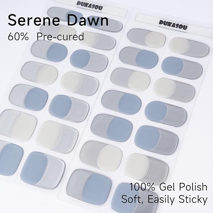 Semi Cured Gel Nail Strips | 28 pcs Gel Nails Strips for Women Work with Any UV Lamp, UV Nail Stickers for Women Home DIY Nails Art (Serene Dawn)