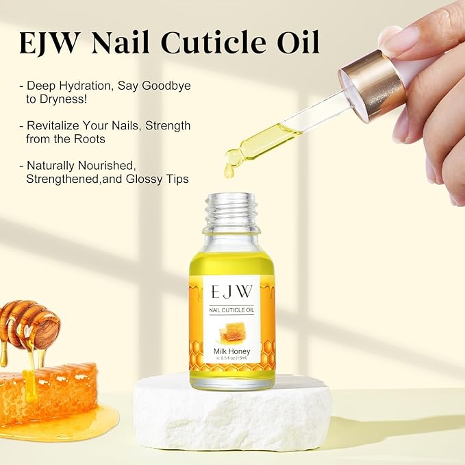 EJW Cuticle Oil for Nails, Hydrating, Scented Nail Oil Cuticle Care - Repaired Cuticles, Damaged Skin and Thin Nails, Moisturizes and Strengthens Nails, 0.5 fl.oz (Milk and Honey)