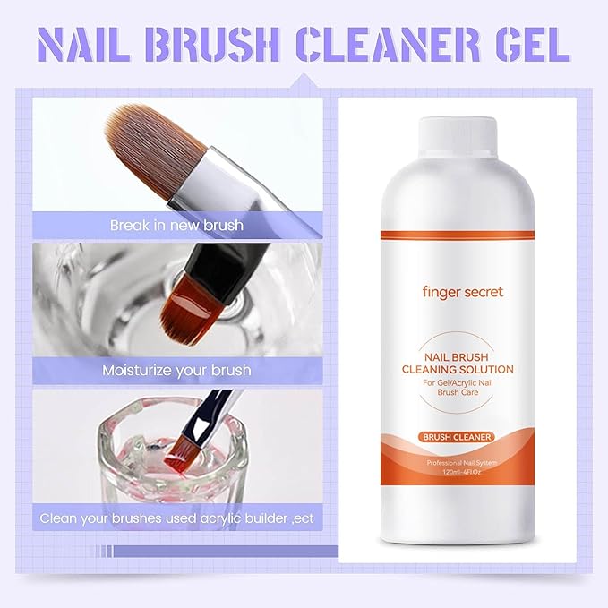 Nail Brush Cleaner - Professional Nail Art Brush Cleaning Solution. Clean Your Nail Brushes Easily. For Gel and Acrylic Nail Brushes.Ideal for Nail Salon At Home. 120ml-4FLOz.
