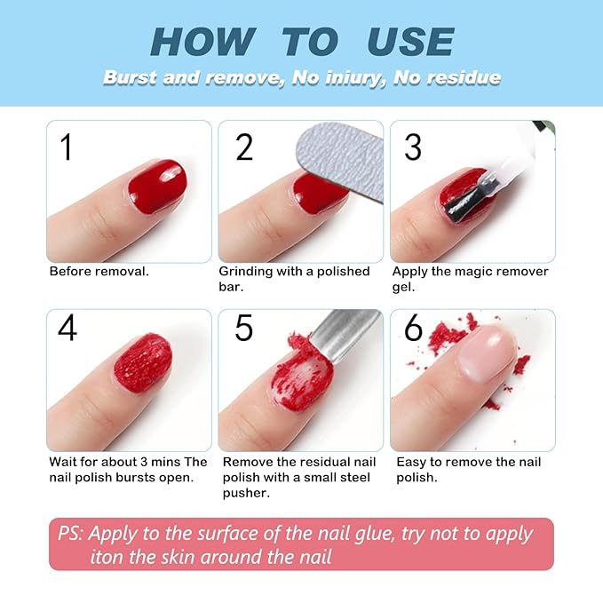 2 PCS Gel Nail Polish Remover, Nail Polish Remover Gel Polish Remover for 2-3 Minutes Quick & Easy Remove No Need for Foil, Soaking or Wrapping