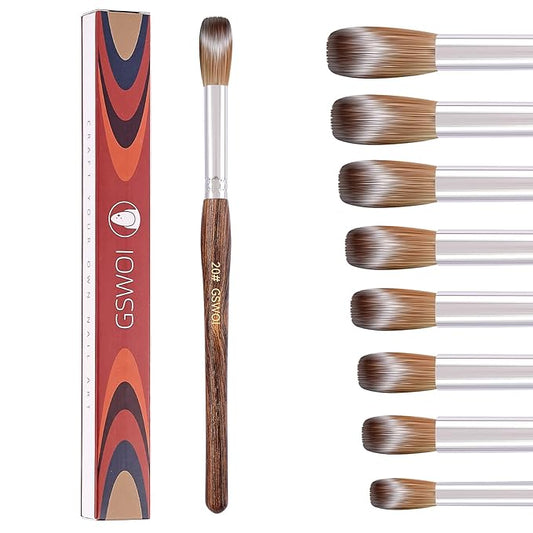 100% Kolinsky Acrylic Nail Brush (#20),GSWOI Acrylic Brushes for Nails Size 20 Wood Handle Application Extension,Nail Tools for Professional Manicure Salon DIY at Home