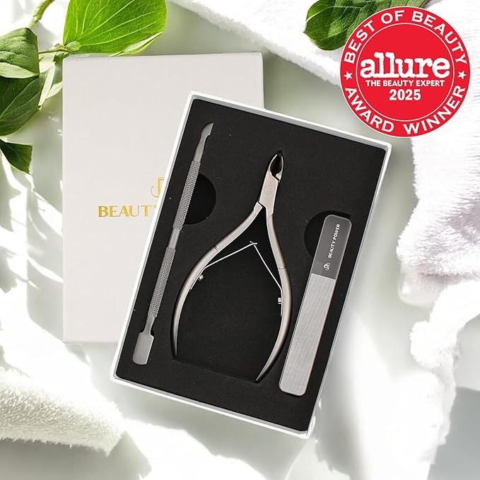 Cuticle Trimmer with Cuticle Pusher & Nano Nail File - Cuticle Nipper Cuticle Remover Nippers Professional Stainless Steel Clippers Pedicure Manicure Tools for Fingernails