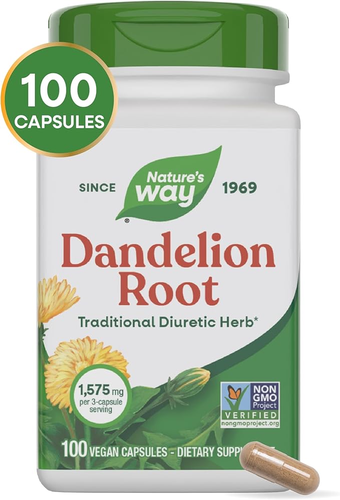 Nature's Way Dandelion Root, Traditional Diuretic Herb*, Vegan Dandelion Root Capsules, 100 Count (Packaging May Vary)
