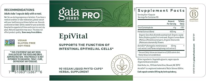 Gaia Herbs PRO EpiVital - Digestive Health Support - Contains Astragalus Root, Panax Notoginseng, Gotu Kola & More - 90 Vegan Liquid Phyto-Caps