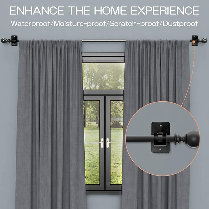 CIEMGNZOC 4 PCS Curtain Rod Bracket Holder, Universal Self Adhesive Wall Mount fits Support Curtain 0.6'' to 1.5'' Curtain Rod, Curtain Rod Hooks for Bathroom Kitchen(Curtain Rod Not Included)(Black)