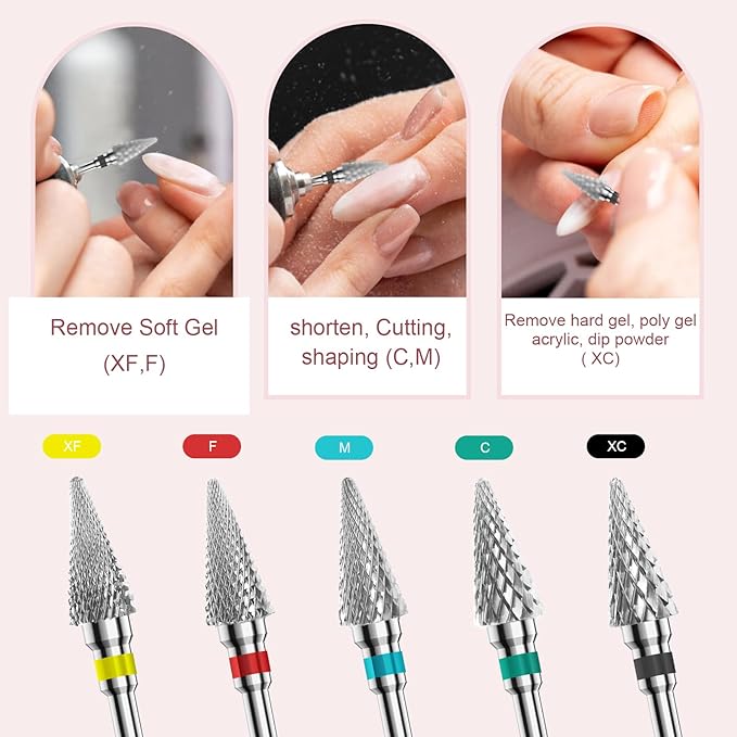 3/32" 2PCS Clean Umberllas Bits Extra Coarse Grit Carbide Cuticle Cleaner Bit for Electric Nail Drills – Professional Manicure Tool for Nail Salons and Home Use (XC Grit. Silver)