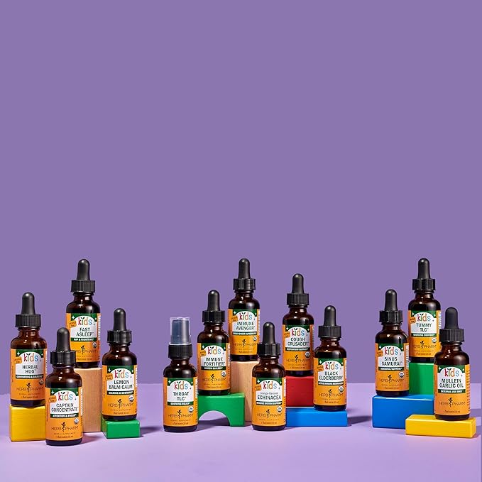 Herb Pharm Organic Kids Herbal Hug: Nervous System Support with Skullcap, Passionflower, Mullein & Oat Seed | Fast-Absorbing & Alcohol-Free, Kid-Friendly Taste, Extract for Kids, 1 oz*