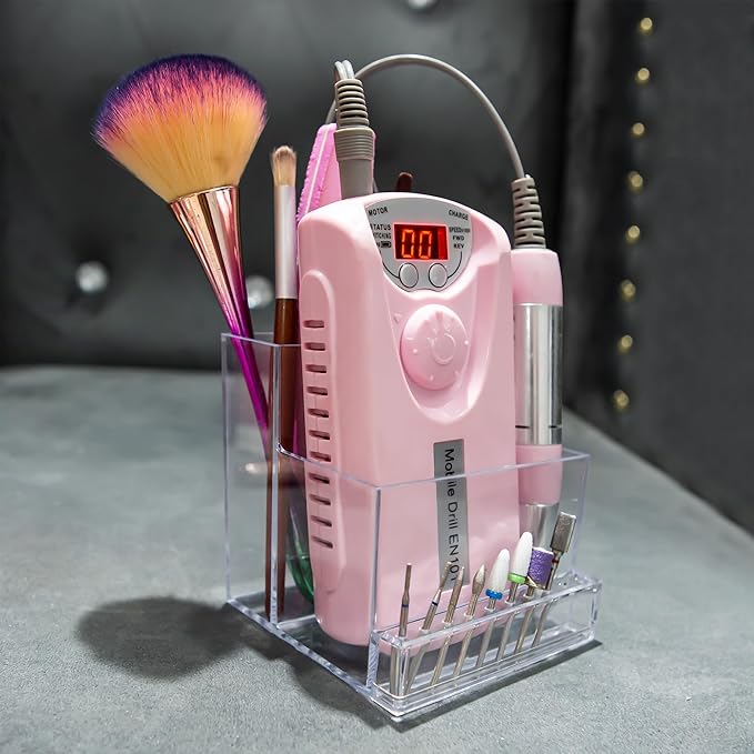 10 Holes Storage Box Holder Organizer to Display Nail Drill Bit File Brush Electric Machine Manicure Accessory, Grinding Tool Essentials, Acrylic Clear Transparent Stand Case Desk Room Accessories