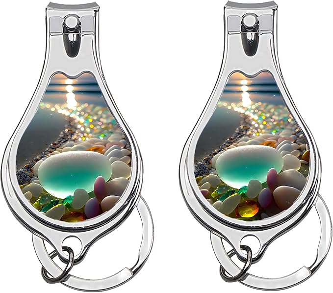 Toenail Clippers for Men 2 Pack Nail Clipper Set with Key Chain Cute Nail Cutter with Jar Opener for Dorm Room Essentials,Kitchen Gadgets,Golf Accessories,Travel Essentials(Pebble)