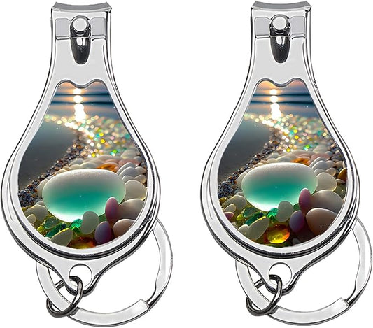 Toenail Clippers for Men 2 Pack Nail Clipper Set with Key Chain Cute Nail Cutter with Jar Opener for Dorm Room Essentials,Kitchen Gadgets,Golf Accessories,Travel Essentials(Pebble)