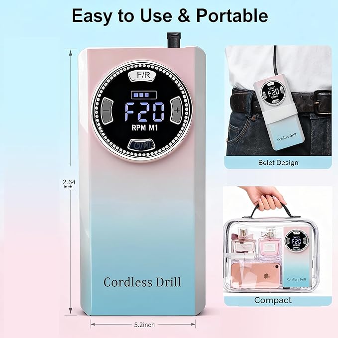 Professional Electric Nail Drill , LUMCRISSY 40000 PRM Electric Nails File Machine for Acrylics, Rechargeable Nail File Nail Grinder Drill Bit Manicure Pedicure for Salon and Home Use