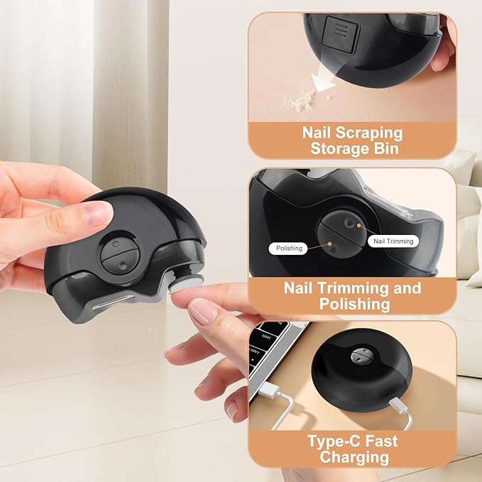 Electric Nail Clipper, 2 in 1 Electric Polishing Automatic Nail Clippers, Portable Nail Trimmer with Chip Storage, Automatic Nail Clipper for Adults Children Elderly (Black)