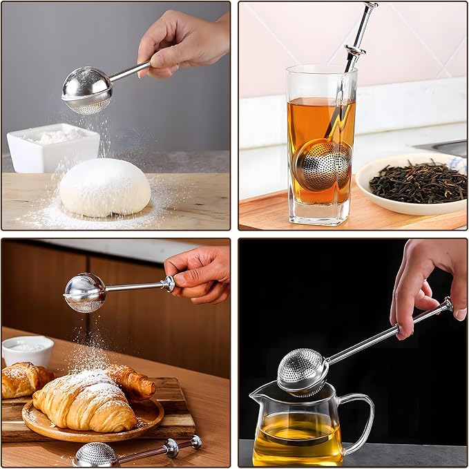 Flour Duster powder sugar shaker duster Stainless Steel Sugar Pick Up and Dust Flour Sifter Powder Sifter with Spring Handle for Baking