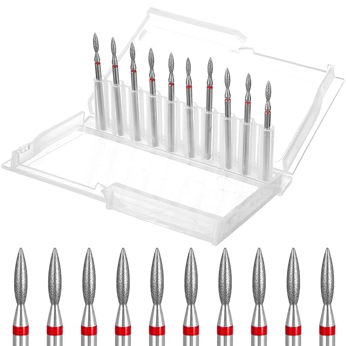 10pcs Diamond Flame Cuticle Drill Bits Set for Dead Skin 3/32'' Nails, Professional Safety Under Nail Cleaner Burr for Cuticle Dead Skin, Dry Manicure Pedicure Shape Remove Nail Salon Toolsv