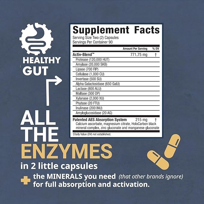 HoloZyme Max Strength Digestive Enzymes | Inulinase, Amyloglucosidase & Invertase for FODMAP Support | Protease, Amylase & Lactase for Bloating, Gas & Indigestion Relief | 90 Servings