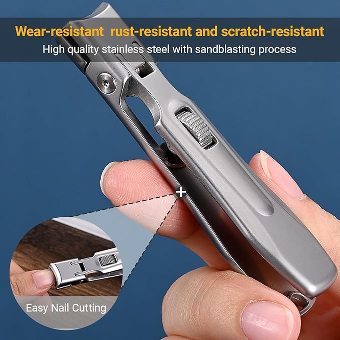 Stainless Steel Nail Clippers for Thick Nails - Ultra Sharp Professional Clipper & File Set with Secure Safety Lock - Seniors, Men, Women (Silver)