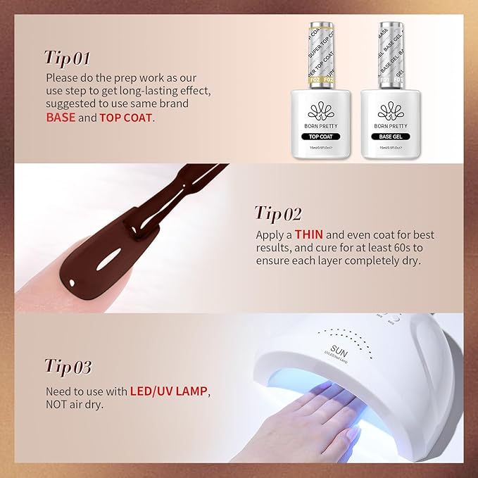 Born Pretty Fall Winter Gel Nail Polish Burgundy Wine Red Caramel Brown Coffee Autumn Gel Polish Set Gel Nail Kit Christmas Gift Nail Art Manicure Collection 6PCS 7ML