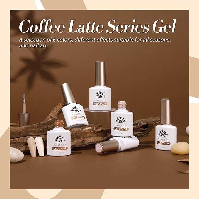 Born Pretty Gel Nail Polish 6 Colos,Nude Brown Skin Tone,Roasted Chestnuts Chocolate Gel Polish Collection Neutral Beige Khaki Gel Polish Kit All Seasons Nail Art Manicure DIY for Home Salon