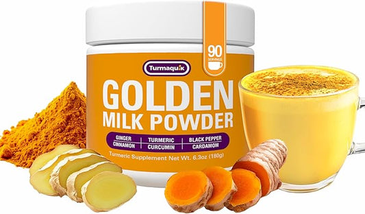 Organic Golden Milk Turmeric Powder Mix + Superfood Blend of Ginger, Black Pepper, Curcumin, Cinnamon, Cardamom - Non-GMO, Vegan, Keto, Ayurvedic
