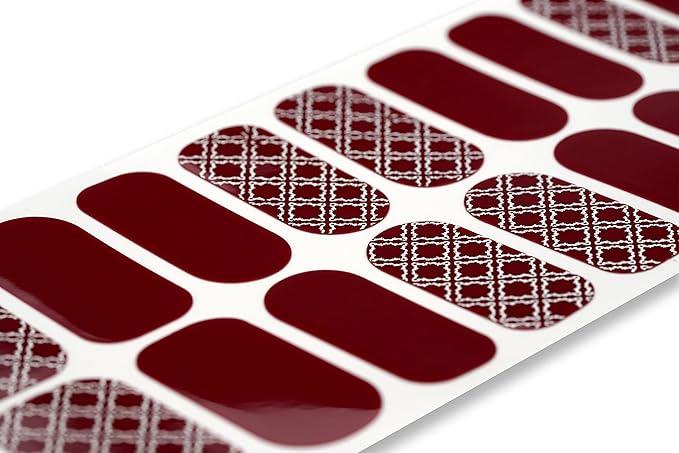 | 20 Exquisite Gel Nail Polish Strips w/Application Accessories - No UV/LED Lamp Required (Vintage Foiled Lace & Burgundy)