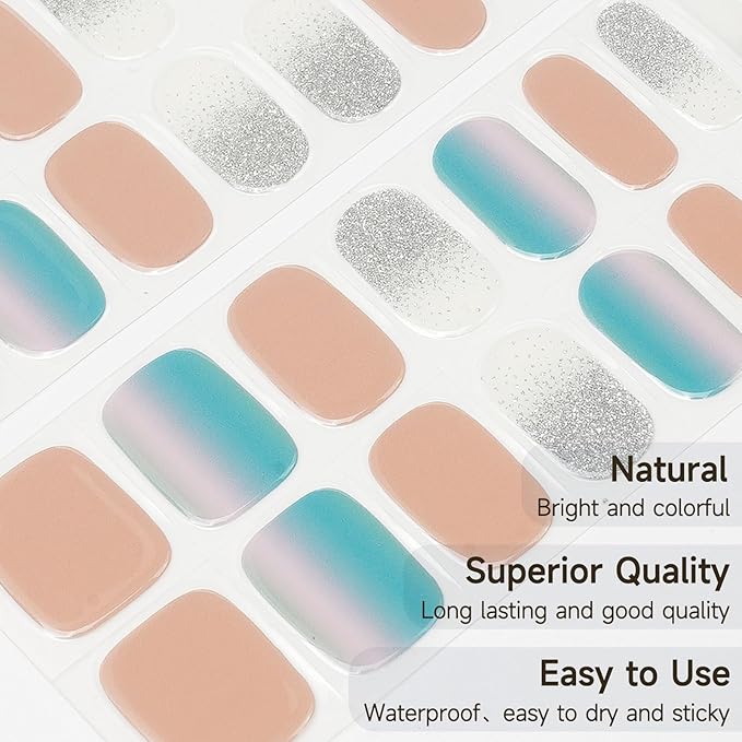 Semi Cured Gel Nail Strips, 28 pcs Sky Mirror UV Need, Long Lasting Stickers Full Wraps for Women Girls Kids DIY Decoration Birthday Party Gift