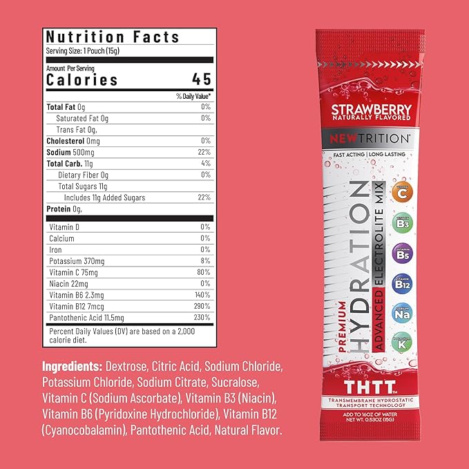 Hydration Powder, Electrolyte Powder Packets, Naturally Flavored Hydrating Packets for Water, Fast Acting Hydrate Electrolytes with Vitamins C & D (Pack of 24, Strawberry)
