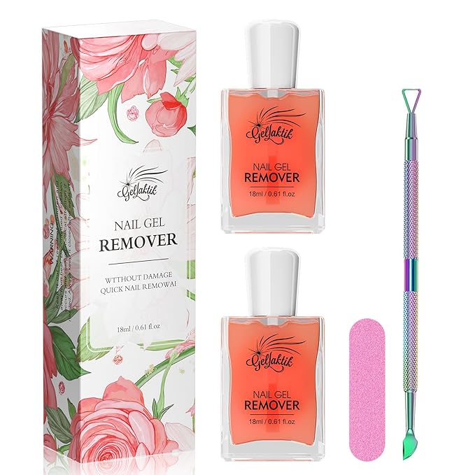 Gel Nail Polish Remover, 2 Pack × 15ml acetone-free Formula Remove Gel Polish for Nails, Quick & Easy Remove in 3-5 Minutes, NO Need Soaking or Foil Wrapping for Nails