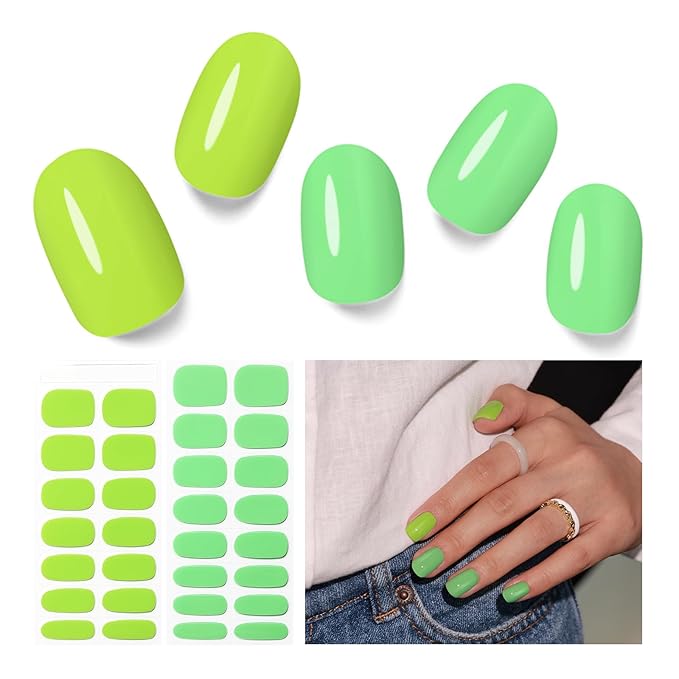Semi Cured Gel Nail Strips - 30PCS Spring Stickers for UV Light, Long-Lasting Wraps, Salon-Quality Semi Cured Nail Stickers, 2 Weeks Wear, Easy DIY Gel Manicure-Lush Lime