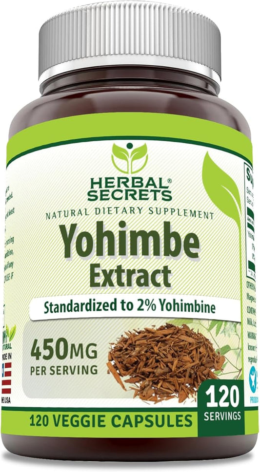 Herbal Secrets Yohimbe Extract 450 mg Supplement | Veggie Capsules | Non-GMO | Gluten Free | Made in USA (1 Pack, 120 Count)