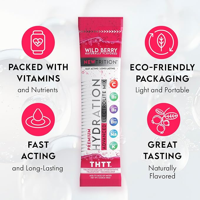 Hydration Powder, Electrolyte Powder Packets, Naturally Flavored Hydrating Packets for Water, Fast Acting Hydrate Electrolytes with Vitamins C & D, Wild Berry, 24 Servings