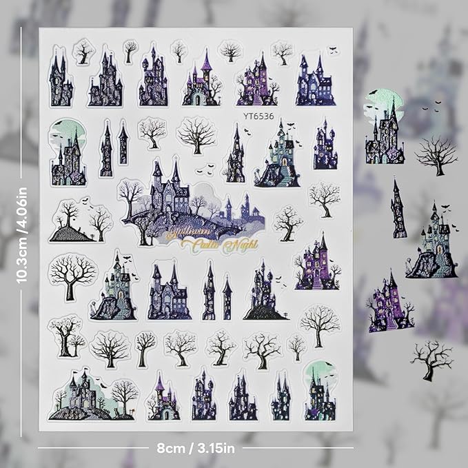 Halloween Nail Stickers for Nail Art - Terror Cabin Nail Art Sticker Halloween 5D Embossed Nail Decals Self-Adhesive Nails Supply Manicure Stickers for Nails Decoration