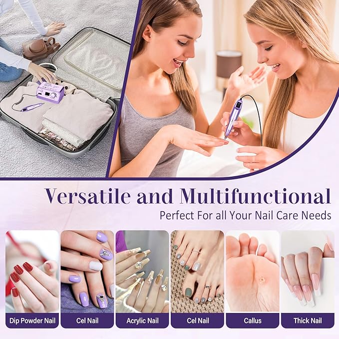 Electric Nail File Nail Drill Professional 35000RPM Nail Dril Electric E Filer for Nails with 100pcs Sanding Bands and Nail Drill Bits for Acrylic, Gel Nail Manicure & Pedicure