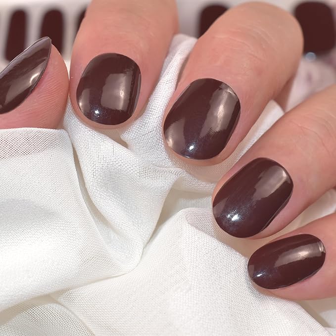 Semi Cured Gel Nail Strips (Wine Red)-22 PCS Nail Stickers | Gel Wraps | Light Required, Salon Quality & Easy to Use