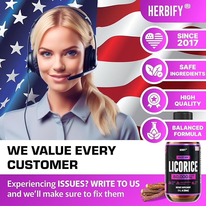 HERBIFY Licorice Root Extract - Powerful Licorice Supplement - Lung Support Supplement - Licorice Extract for Skin Health and Immune Support - Made in USA - 2oz