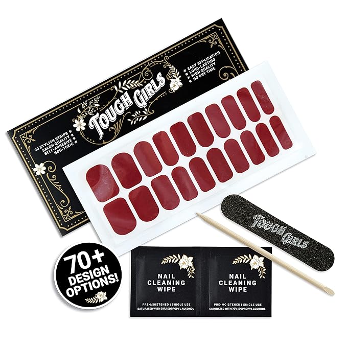 | 20 Exquisite Gel Nail Polish Strips w/Application Accessories - No UV/LED Lamp Required (Burgundy)