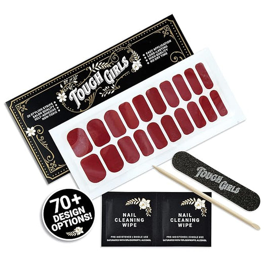 | 20 Exquisite Gel Nail Polish Strips w/Application Accessories - No UV/LED Lamp Required (Burgundy)
