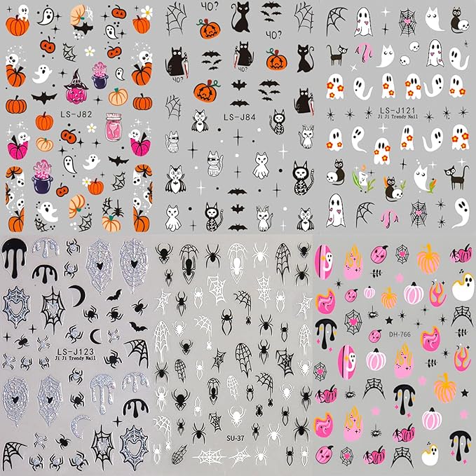 12 Sheets Halloween Nail Stickers - Pumpkin Nail Decals - Specter Cat Spider Web Bat Nail Decals for Nail Art Halloween - Spooky Nail Sticker Cosplay Party Supplies