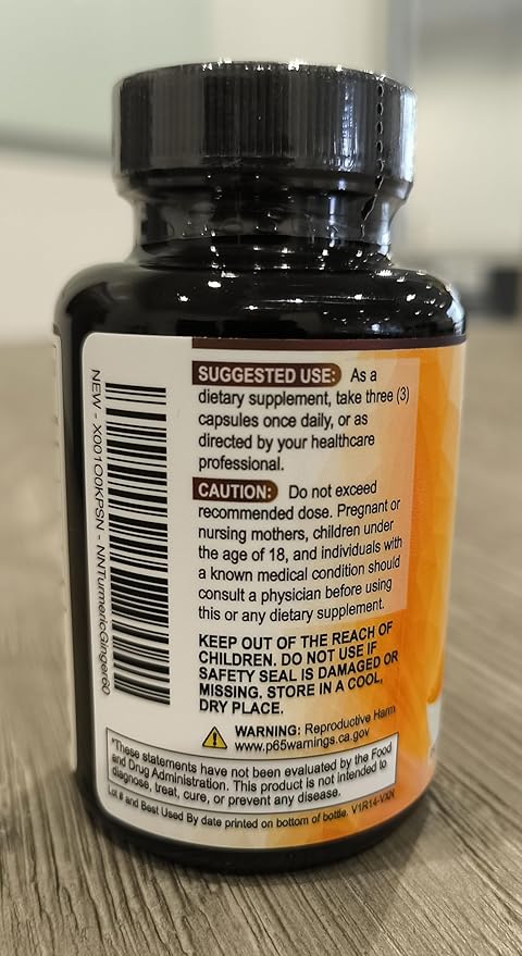 Turmeric Curcumin Supplement 1950mg - 95% Curcuminoids with Organic Turmeric & Ginger, BioPerine Black Pepper for Best Absorption, Nature's Vegan Joint Support, Non-GMO, Bottled in USA - 60 Capsules