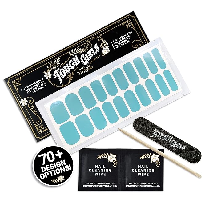 | 20 Exquisite Gel Nail Polish Strips w/Application Accessories - No UV/LED Lamp Required (Aqua Blue)