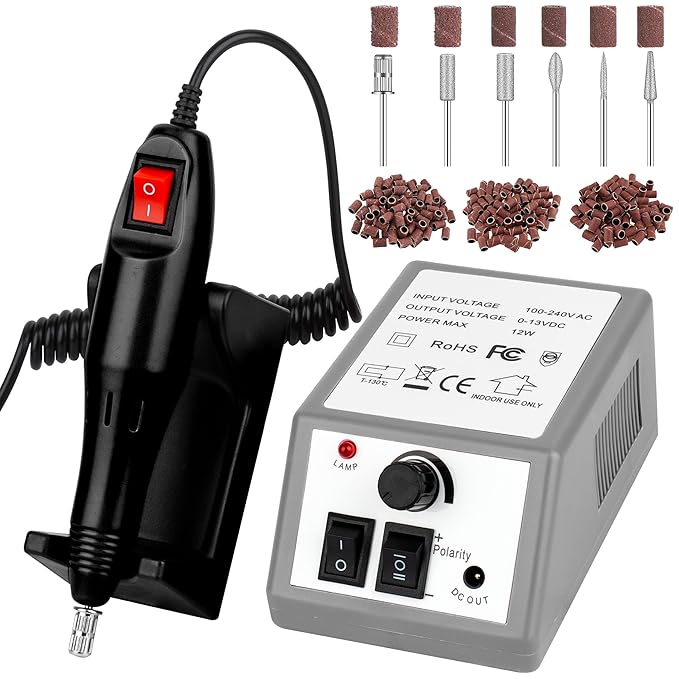 20000RPM Professional Electric Nail File Kit, 156pcs Sanding Bands and Nail Drill Bits for Acrylic, Gel Nail Manicure Gel Nail Polish Remover (Grey)