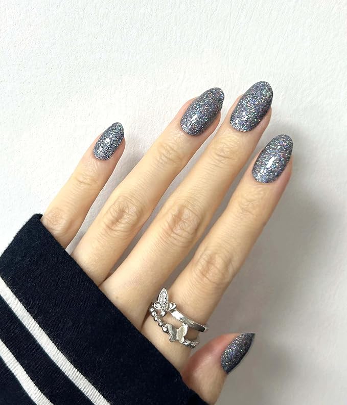 Nail Polish Strips - 22 Pcs Salon Quality Gel Nail Stickers - Long Lasting Wraps (Mystery Black Glitter)