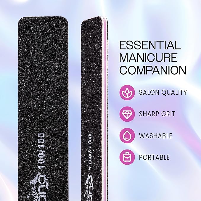10pcs - PANA Jumbo Double-Sided Emery Nail File for Manicure, Pedicure, Natural, and Acrylic Nails - Black (Grit 100/100)