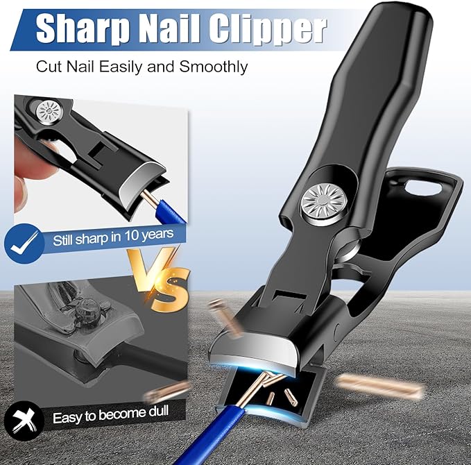 Heavy Duty Nail Clippers for Men with Catcher, Toe Nail Clippers for Thick Nails, Wide Opening, Self Collecting, Ultra-Sharp and Durable EDC Fingernail Toenail Clippers for Men and Women