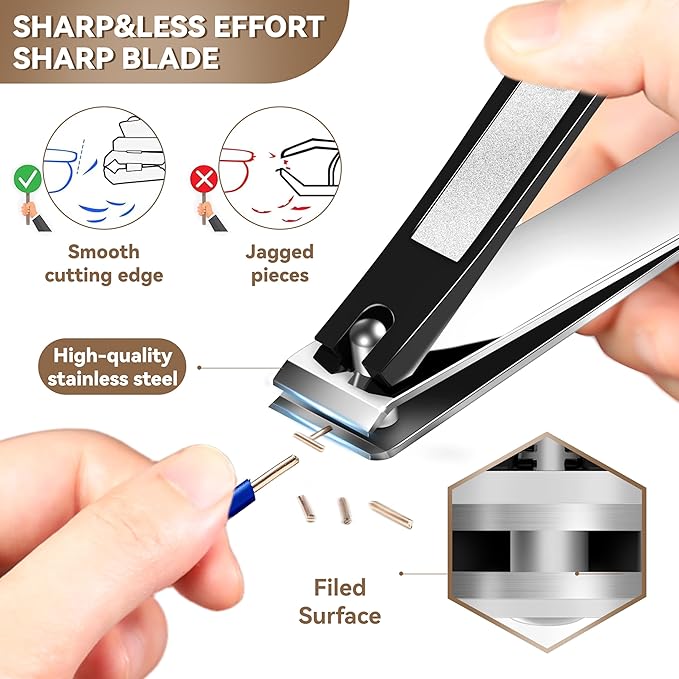 Toenail Clippers for Seniors – 6 in 1 Large Straight & Slanted Nail Clippers Set for Thick and Ingrown Toenails, Heavy Duty Wide Jaw Nail Cutter with Long Handle for Men Women Adult