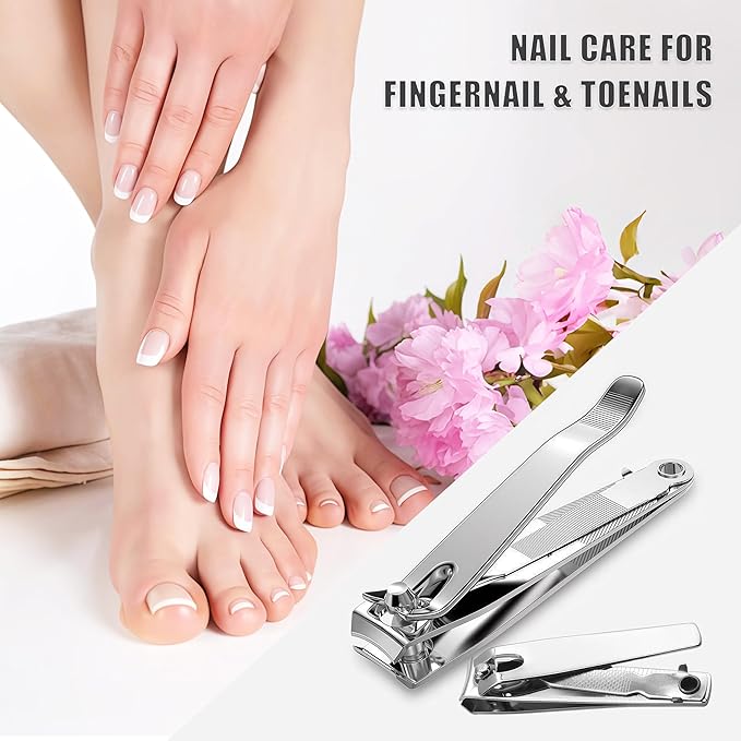 Large Finger Nail Clippers for Adult,10-Piece Nail Clippers Bulk for Men Women, Stainless Steel Long Handled Toenail Clippers 3.15 Inch Fingernail Clipper Set with Nail Cleaner/File