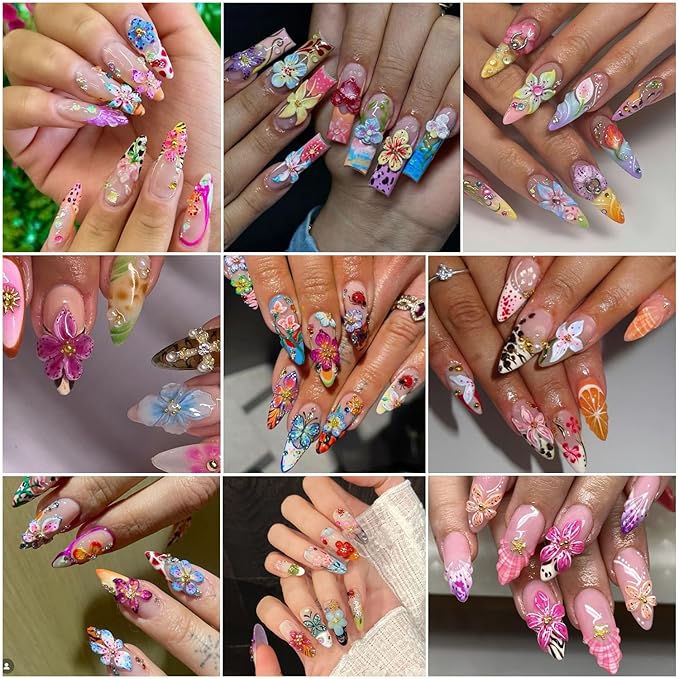 Flowers Nail Art Sticker- 5D Embossed Lily Flower Nail Decals Spring Colored Orchid Floral Petals Nail Design Hibiscus Flower Adhesive Gel Slider Nail Charms Summer Decor DIY Manicure Accessories 6PCS