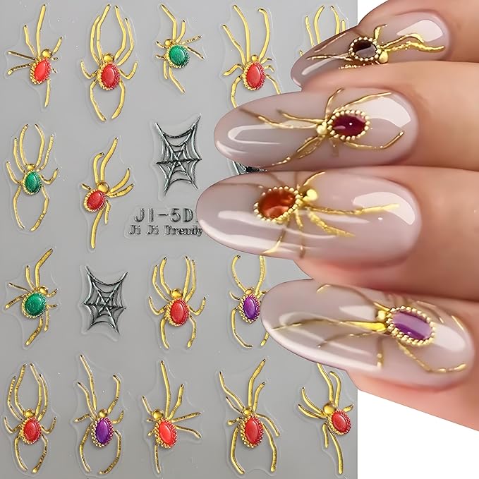 2Pcs Retro Halloween Nail Stickers Spider Web Decals for Nail Art Pumpkin Ghost Nail Design 5D Embossed Spider Nails Supplies Ghost Mirrors Nails Acrylic Accessories for Women DIY Manicure Decoration