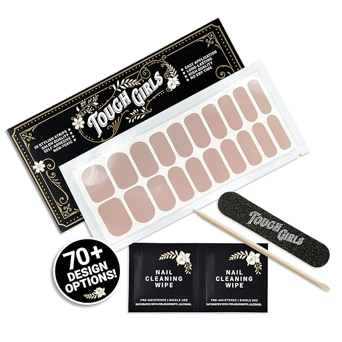 | 20 Exquisite Gel Nail Polish Strips w/Application Accessories - No UV/LED Lamp Required (Nude)